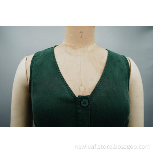 New Women Elegant Sleeveless Buckle Belt V-neck Dress
